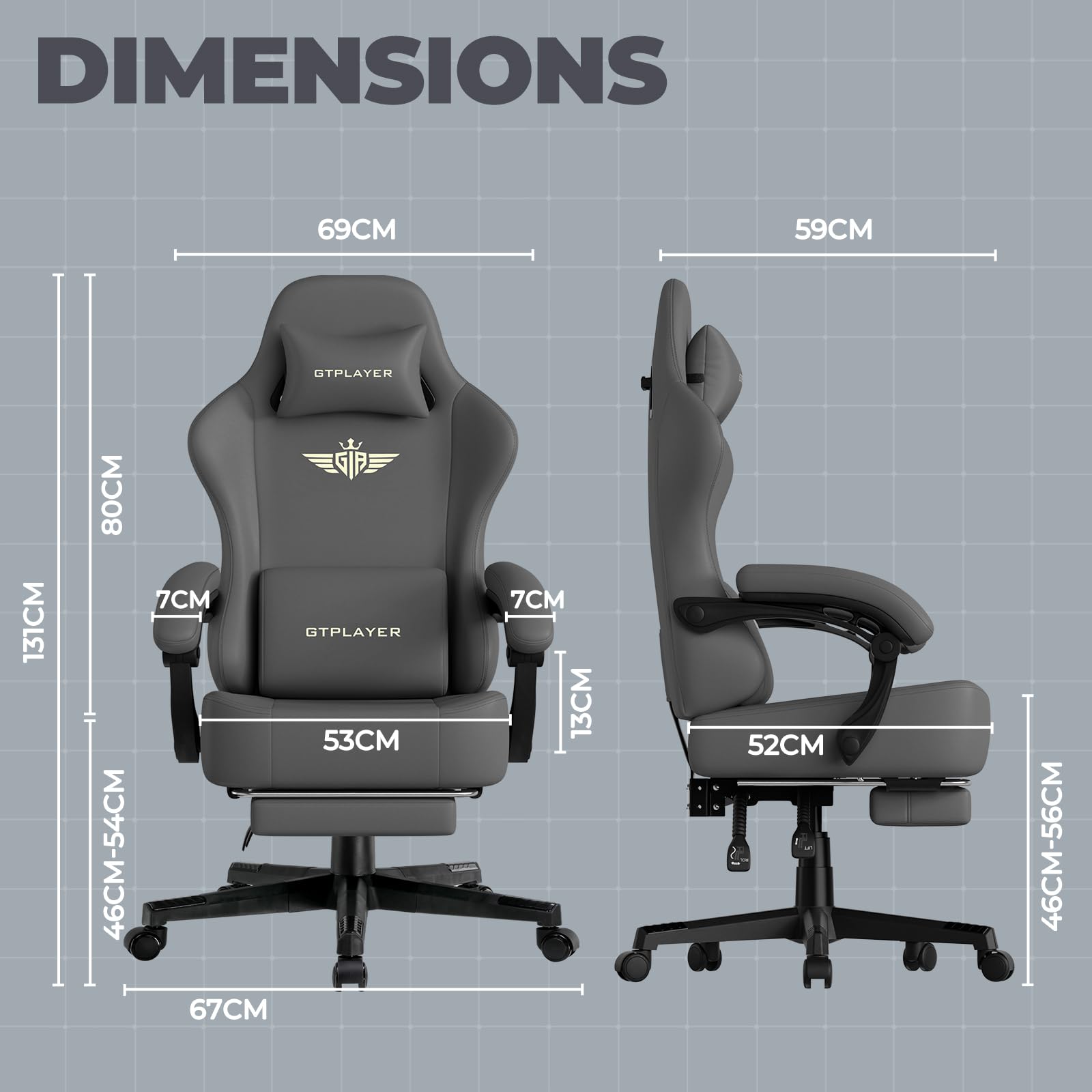 GTPLAYER Gaming Chair with Pocket Spring Cushion, Big and Tall Gamings Chairs 350LBS High Back Computer Chair with Footrest for Adults Lumbar Support Swivel Game Chair for Office,Leather Black-Massage