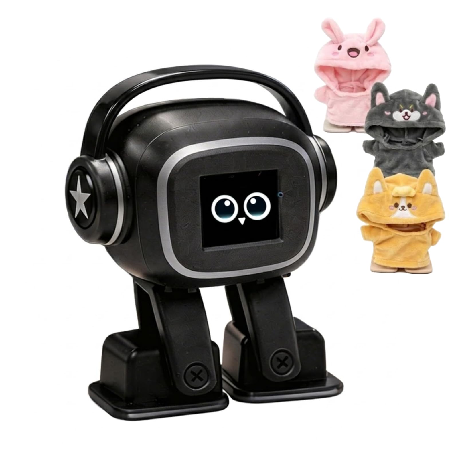AI chatbot Robot Companion and smart Interactive Toy Featuring Voice Chat, Facial Expressions, Dancing and Music, Complete with a complimentary Outfit—Making it the Ideal Gift (Black)