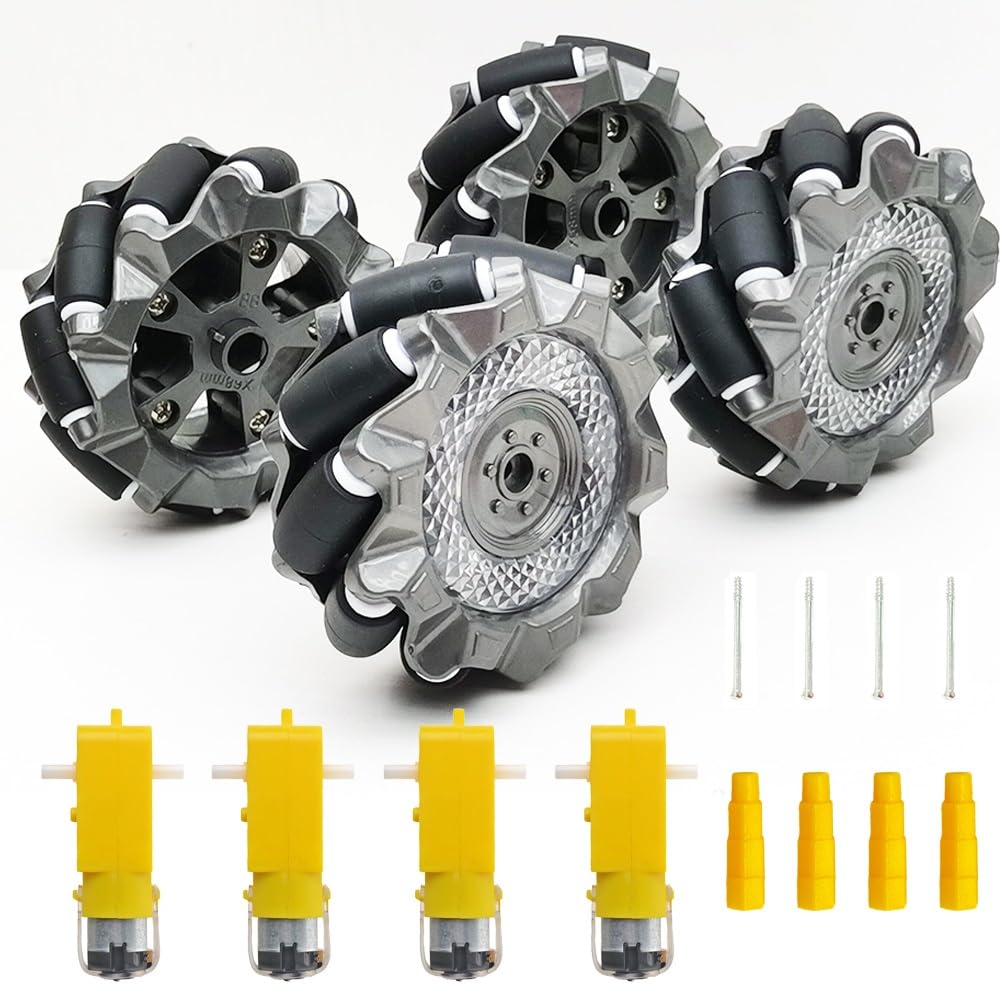 DIY Mecanum Wheel Car Kit with Metal Chassis and TT Motor Smart Robot 4WD Omnidirectional Car Programming Kit with Speed Encoder for Arduino/Microbit/Raspberry Pi for Adult Age 15+(Unassembled)