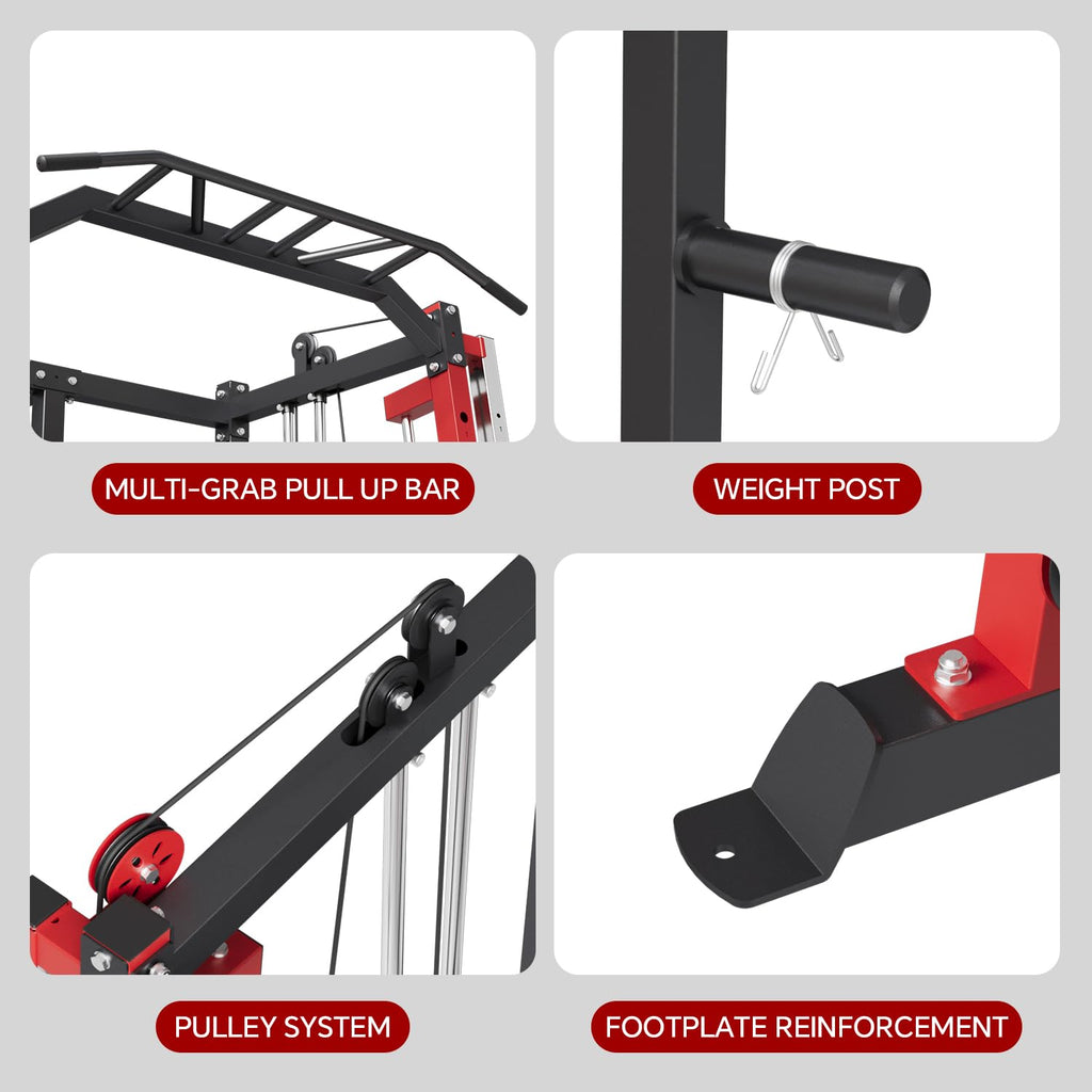 SPART Workout Station Angled Smith Machine with Bench,Cage System-Home Gym Multifunction Rack,Workout Equipment with Smith Bar, LAT Pull-Down Systems, Cable Crossover Machine and Cable Attachment