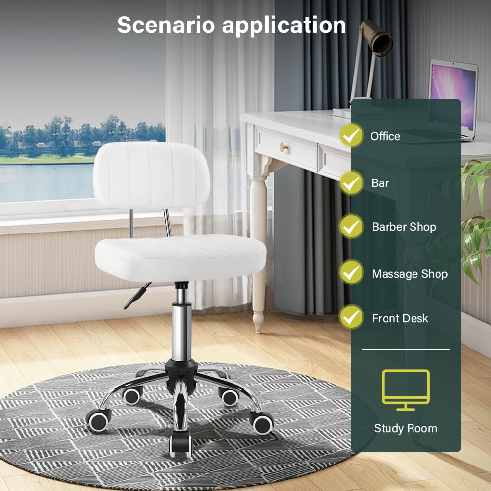 BFTOU Black Square Swivel Stool with Wheel for Work SPA Shop Massage Height-Adjustable and Cost-Effective Rolling Stool Chair with Back
