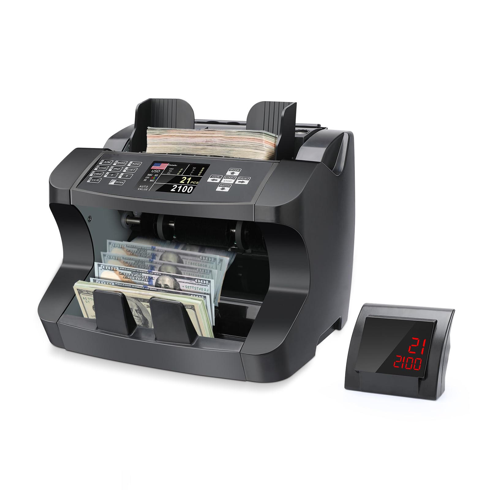 N10 Money Counter Machine Mixed Denomination, Bill Value Counting for US Dollar with UV/MG/IR Counterfeit Detection, Small Business Commercial use