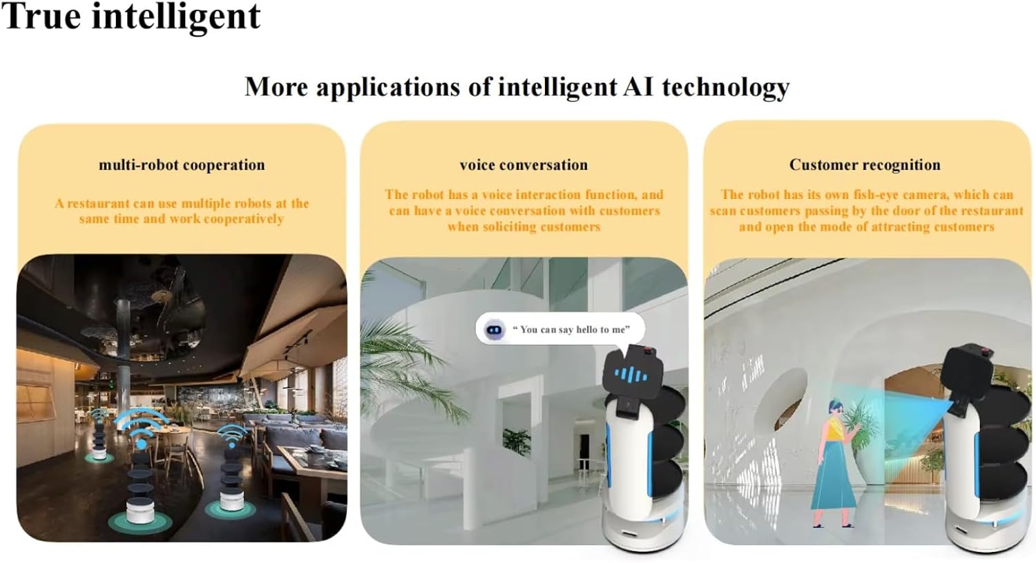 Humanized Delivery Robot with Smart Table Locator System, Shock-Absorbing Structure & Precise Speed, Multi-Table Service Robot for Restaurant Hotel, Auto Charge & Long Working Time