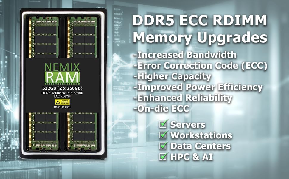 128GB 2X64GB DDR5 4800MHz PC5-38400 2Rx4 1.1V CL40 288-PIN ECC Registered RDIMM NEMIX RAM Server Memory KIT