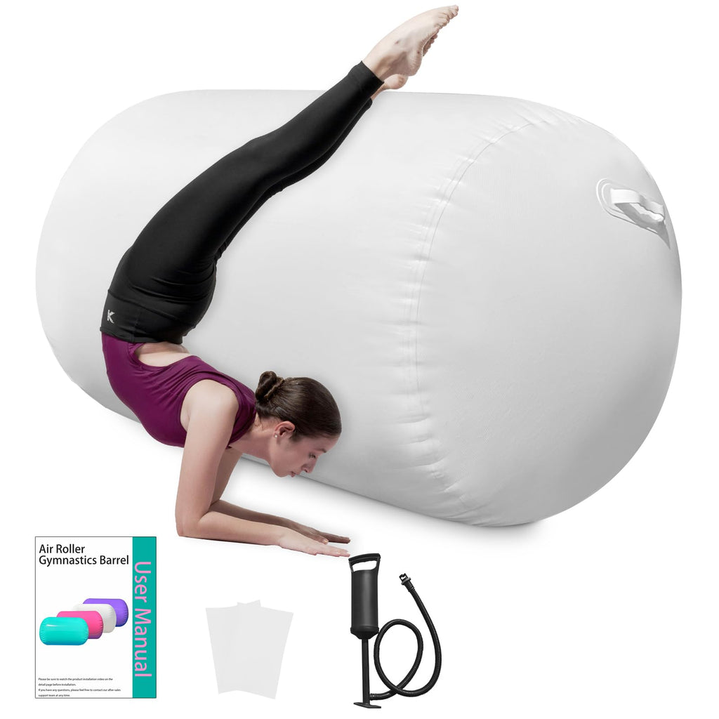 Air Roller Gymnastics Barrel, Inflatable Tumbling Equipment for Girls, Back Handspring & Backbend Trainer Mat for Cheerleading & Home Practice (Includes Manual Air Pump)