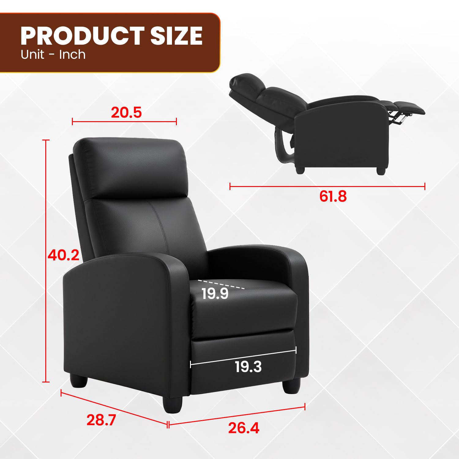 FDW Recliner Sofa Massage Chair Home Theater Seating with Lumbar Support and Padded Backrest for Living Room and Bedroom (Leather, Black)