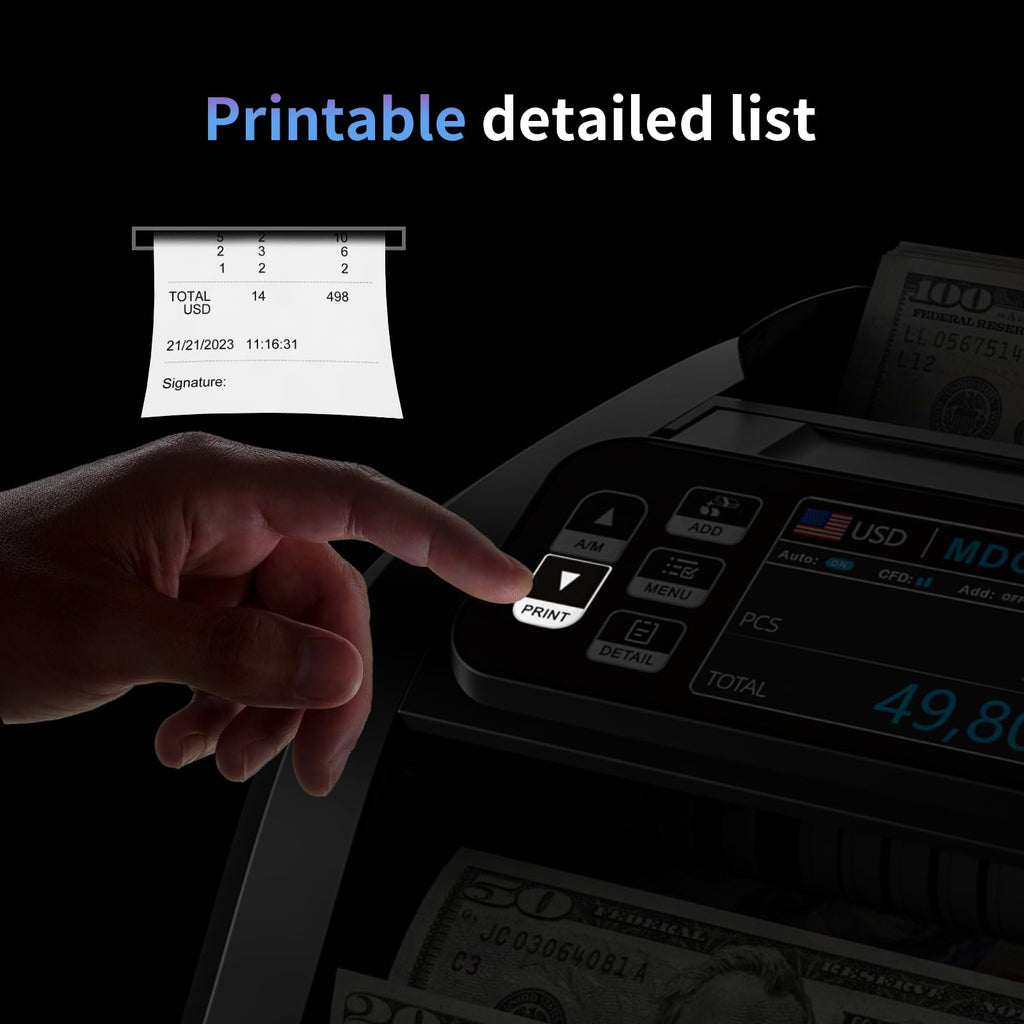 Aneken N60 Money Counter Machine Mixed Denominations, Cash Counter with 3.5” HD Dual TFT Display, UV/MG/IR/DD Counterfeit Detection, Printer-Ready Bill Counting Machine for Business, Upgraded Version