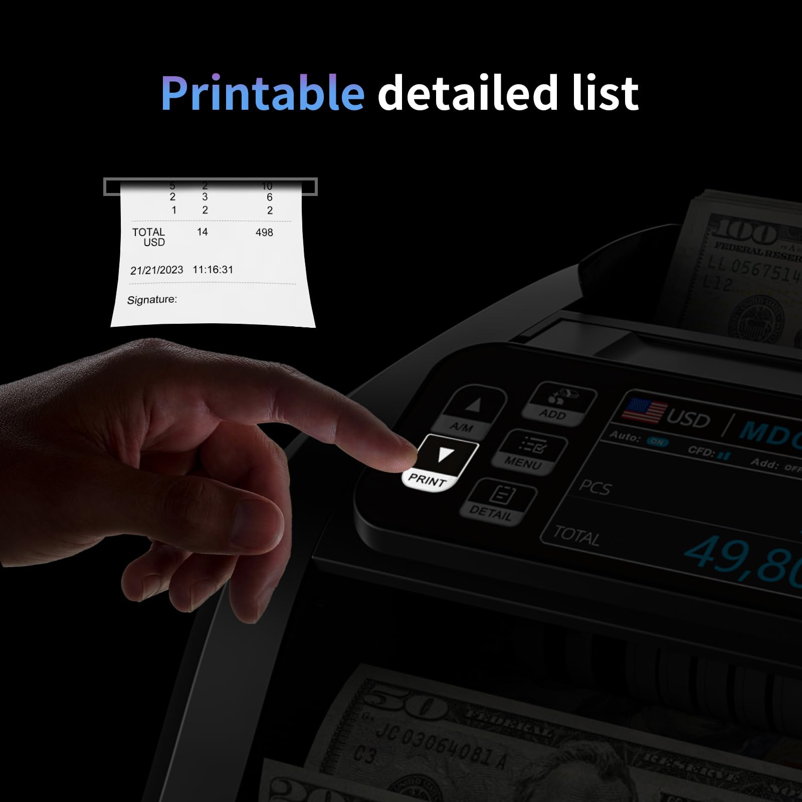 Aneken N60 Money Counter Machine Mixed Denominations, Cash Counter with 3.5” HD Dual TFT Display, UV/MG/IR/DD Counterfeit Detection, Printer-Ready Bill Counting Machine for Business, Upgraded Version