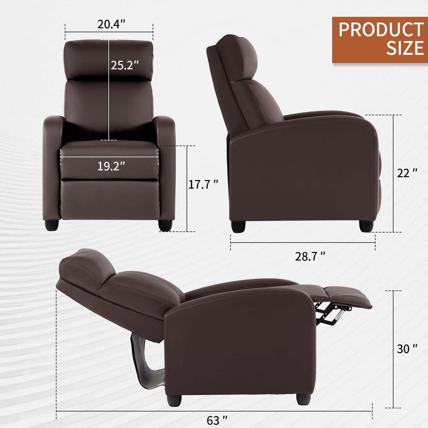 BestMassage | Recliner Chair | with 2 Point Massage Function | Pu Brown | with Lumbar Support, Adjustable Push Back, Footrest & Padded Seat | Easy Assembly | for Living Room, Home Theatre