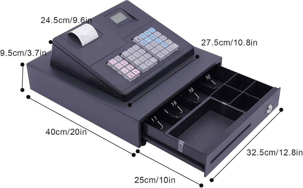 ECR600 Cash Register 38 Keys POS Cash Register for Small Businesses ATM Machines for Sale, Quick Load Thermal Printer, Compact Size, Cash and Coin Drawer, Black