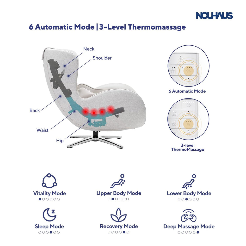 Nouhaus Classic Massage Chair with Ottoman – Caramel Leather Recliner with Percussive Shiatsu Massager, Built-in Speaker & Full Body Spot Massage – Ultimate Comfort for Home & Office