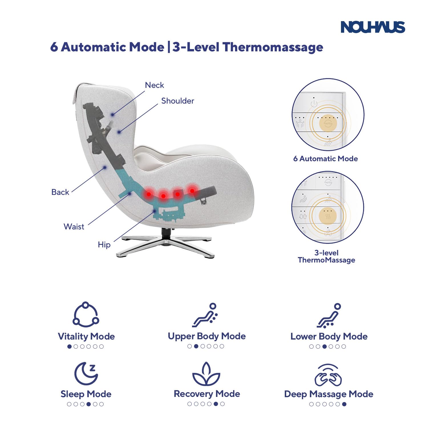 Nouhaus Classic Massage Chair with Ottoman – Caramel Leather Recliner with Percussive Shiatsu Massager, Built-in Speaker & Full Body Spot Massage – Ultimate Comfort for Home & Office