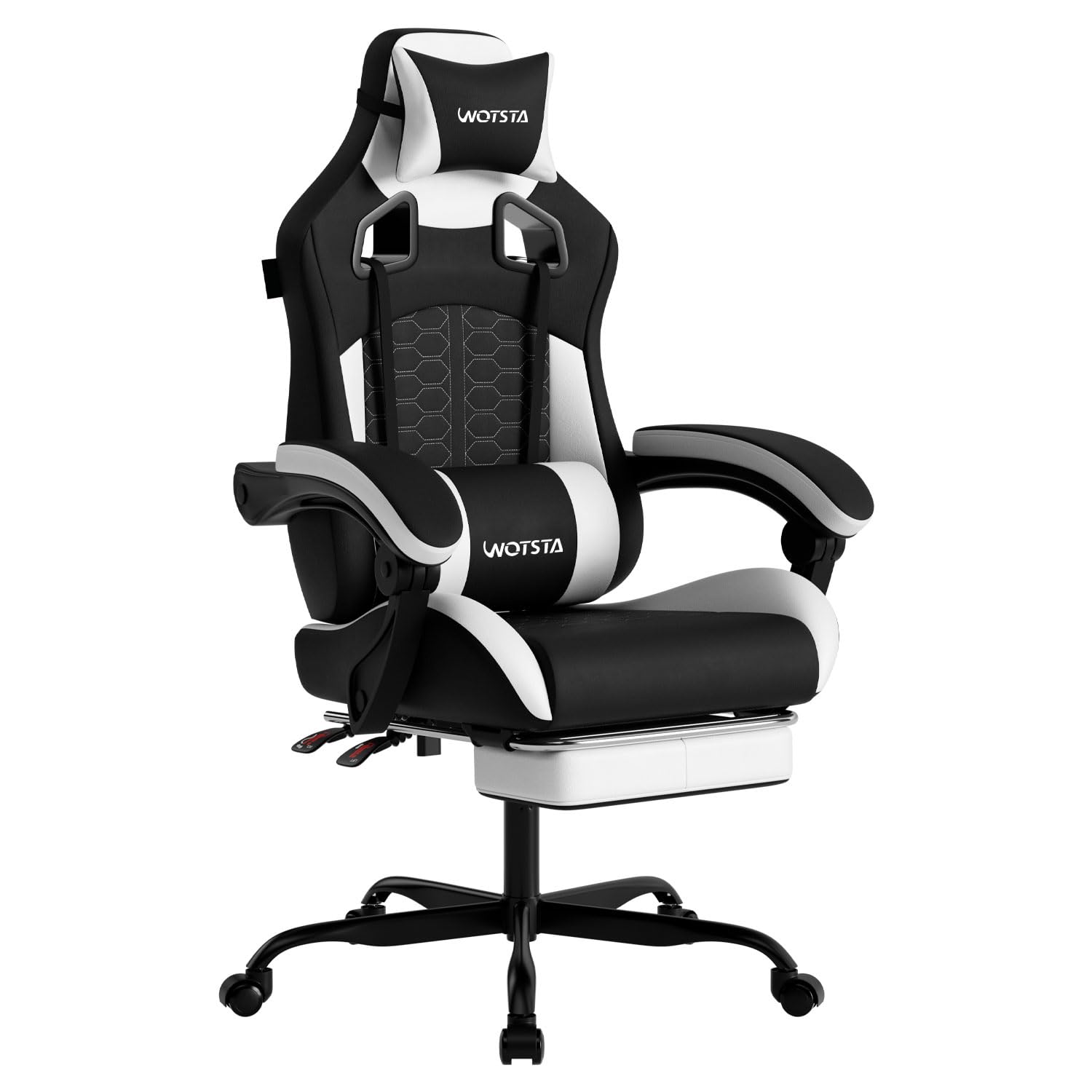 Gaming Chair with Massage,Ergonomic PC Gaming Chair with Footrest Comfortable Headrest and Lumbar Support, High Back, 300LBS (Grey)