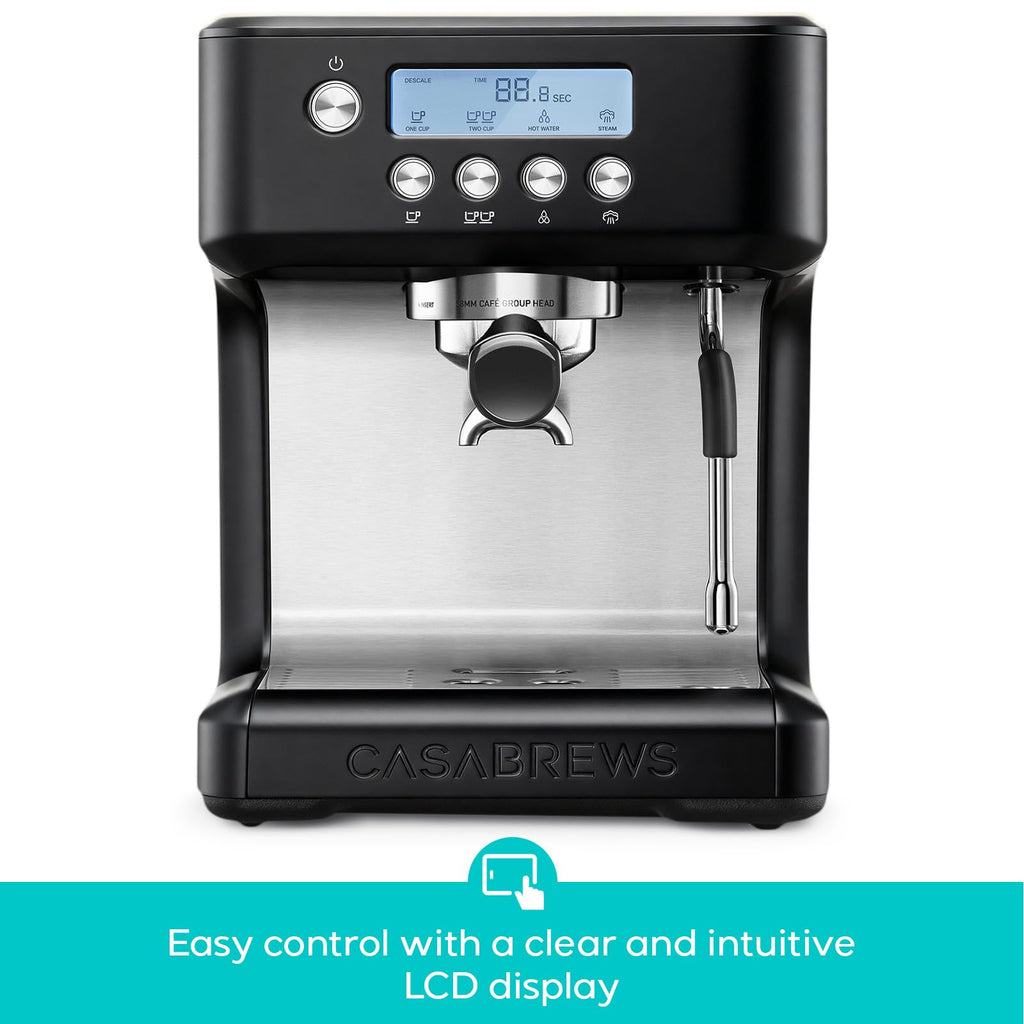 CASABREWS Ultra Espresso Machine with LCD Display, 20 Bar Espresso Maker with Powerful Milk Frother, Customizable Brewing Temperature, Barista-Level Latte and Cappuccino Machine for Home, Silver