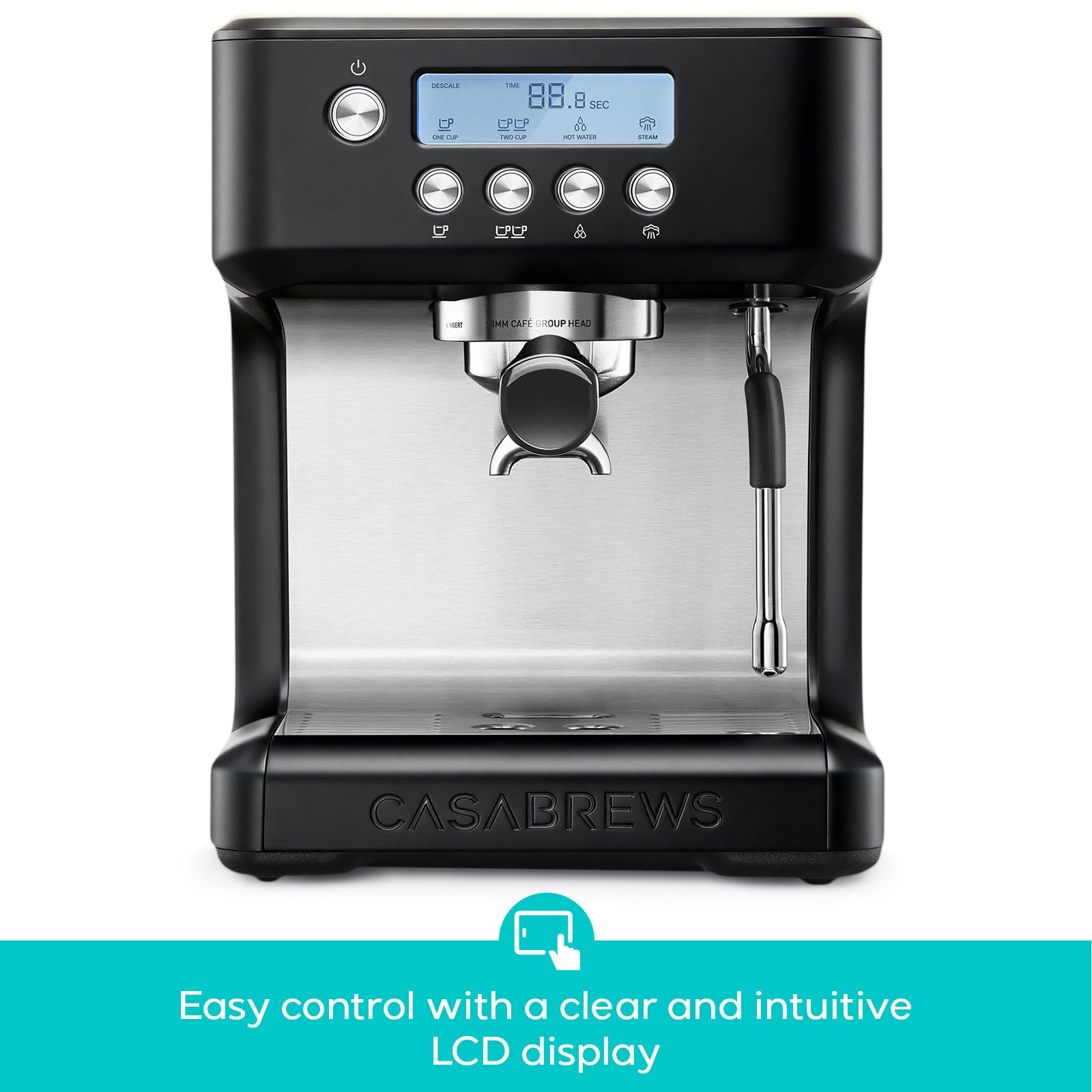 CASABREWS Ultra Espresso Machine with LCD Display, 20 Bar Espresso Maker with Powerful Milk Frother, Customizable Brewing Temperature, Barista-Level Latte and Cappuccino Machine for Home, Silver