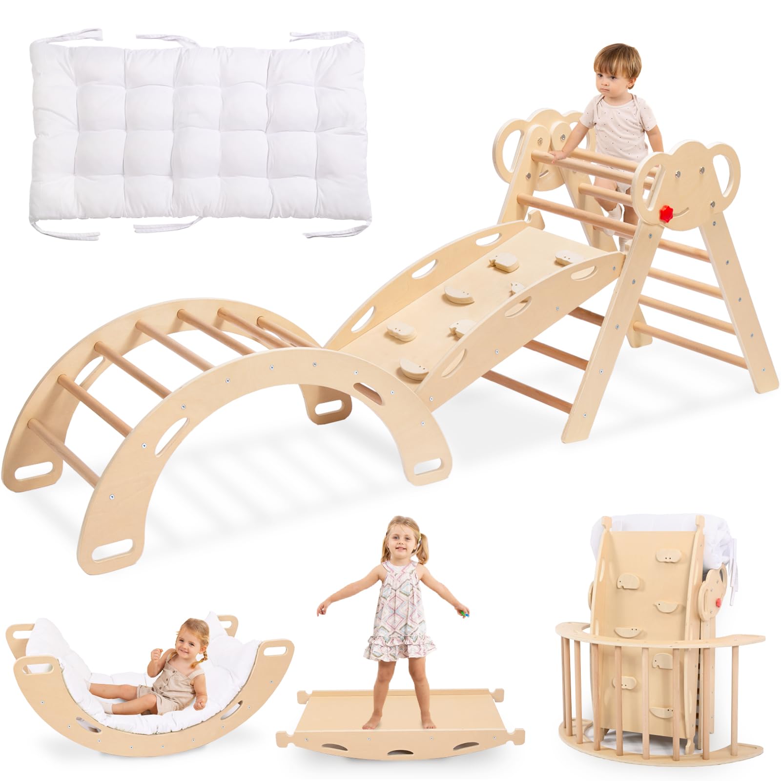 WINGYZ Pikler Triangle Set, Montessori Foldable 8-in-1 Jungle Gym & Reversible Animal Slide, Patent-Protected Climbing Set, Safe 2.35" Gap ASTM F963 Standards for Toddlers 18 Months-5 Years (Rainbow)