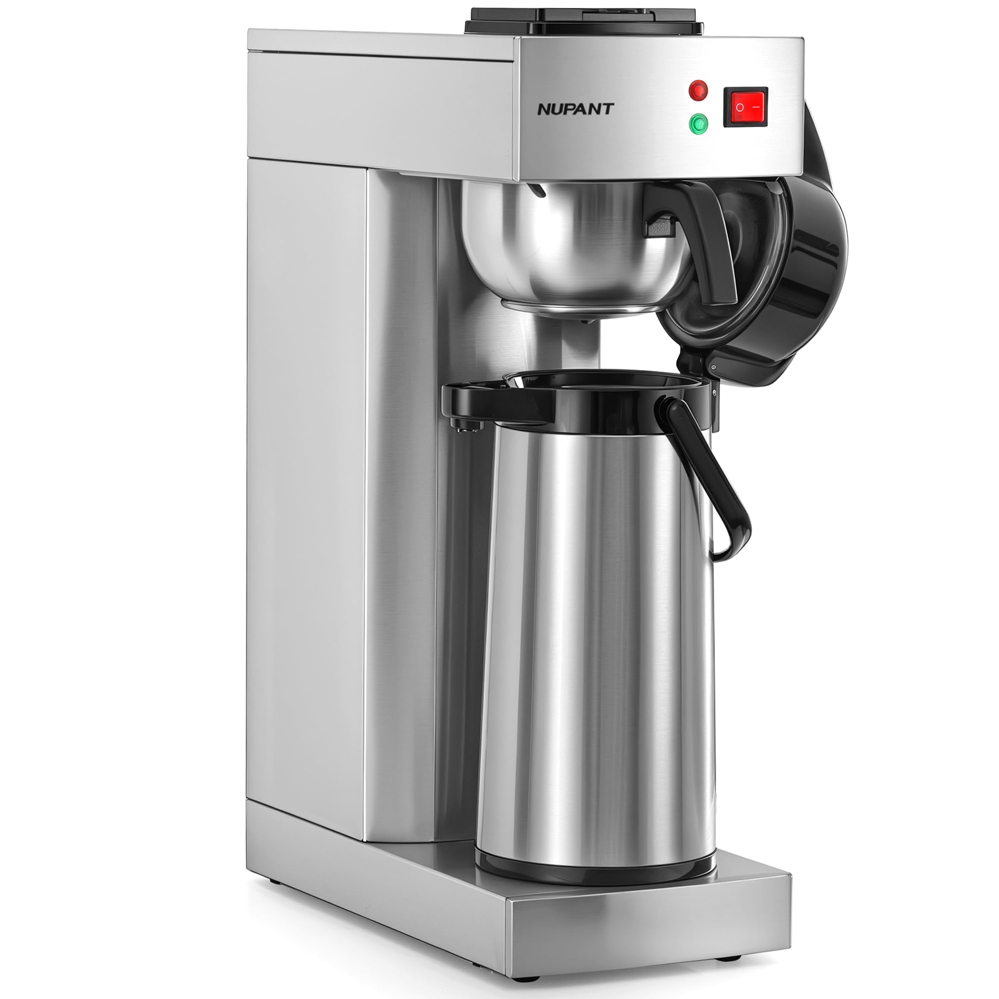 NUPANT Auto-Filling Commercial Airpot Coffee Brewer 2.2L/74oz Dirp Coffee Maker Machine with 24 Hours Hot Thermal Carafe Stainless Steel Pour Over Coffee Dispenser 120V/1450W for Restaurant Office