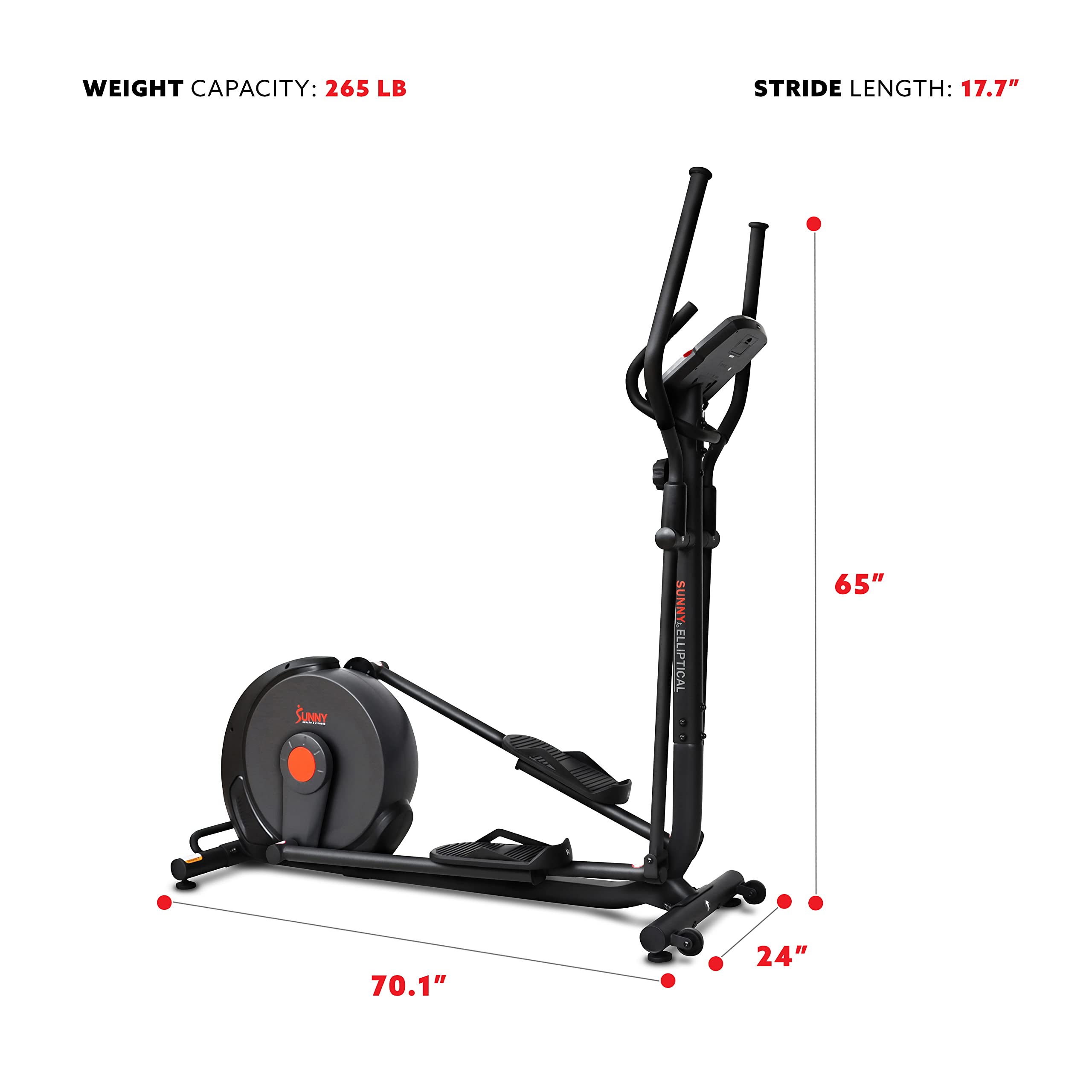 Sunny Health & Fitness Smart 17" Stride Elliptical Machine Trainer with Built-in Pulse Sensor and 16-Level Tension for Home Exercises with SunnyFit App Bluetooth Access