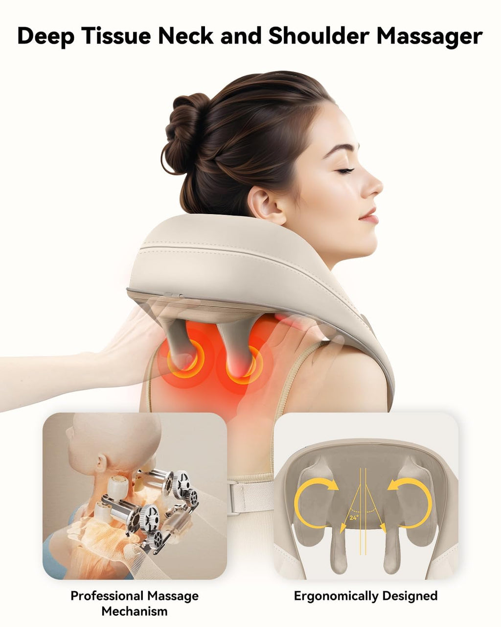 Snailax Cordless Neck Massager with Heat for Pain Relief Deep Tissue, 4D Kneading,Rechargeable Shiatsu Back Neck Massager for Neck, Shoulders Back，Gift for Father