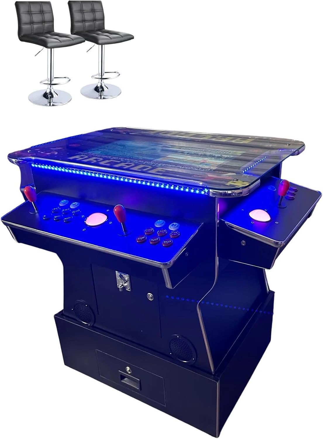 Top Us Video Arcades Full Size Commercial Grade Cocktail Arcade Machine Games Lift Up / Tilt Screen 4600 Games 26.5 Screen with Riser Tempered Glass 2 Stools Included 5 Year Warranty Black