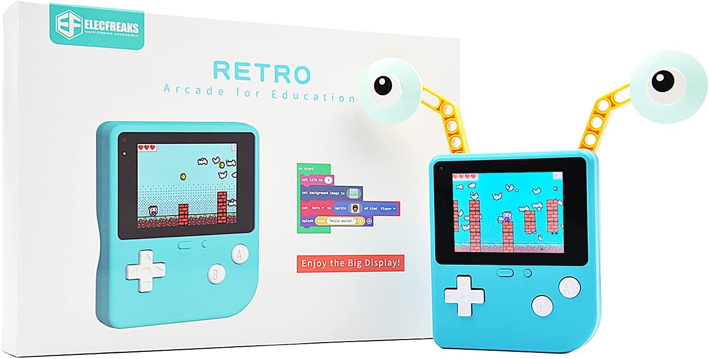 ELECFREAKS Retro Coding Arcade for Microsoft Makecode DIY Programmable Handheld Game Console Suitable for STEM Education, Game Programming Learning Machine Supports Block Programming and Python