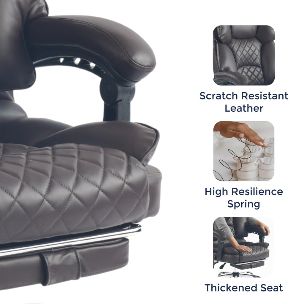 Ergonix Massage Office Chair with 2-Point Kneading & Heat | Reclining Ergonomic Executive Desk Chair | Adjustable Height Footrest Lumbar Support | 500 lbs Capacity | Dark Brown Leather
