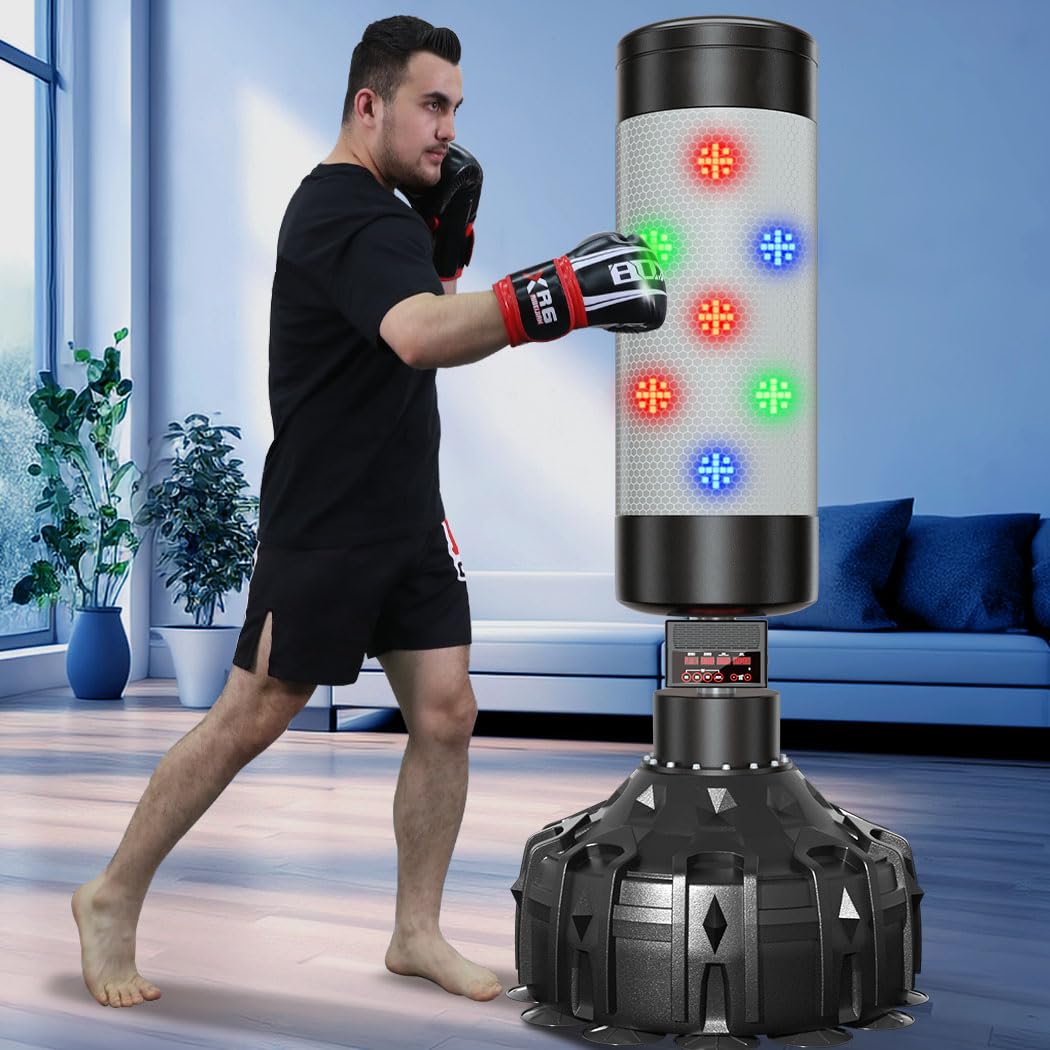 Music Punching Bag 75" with 2 Pairs of Gloves,4 Training Modes,Scoring,Light,Music,Smart Boxing Bag for Home Office Gym