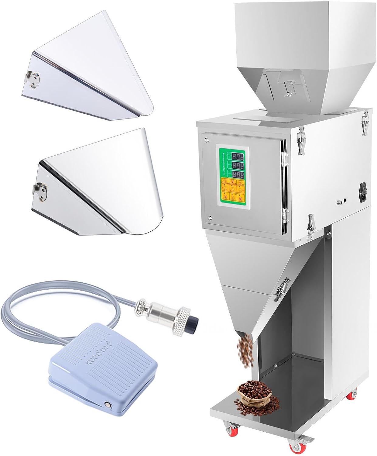Commercial Granule Filling Machine 10-1000g Auto Weighing Dispenser 15-20 Packs Per Min Stainless Steel Universal Wheels for Retailers Coffee Shops Food Processing