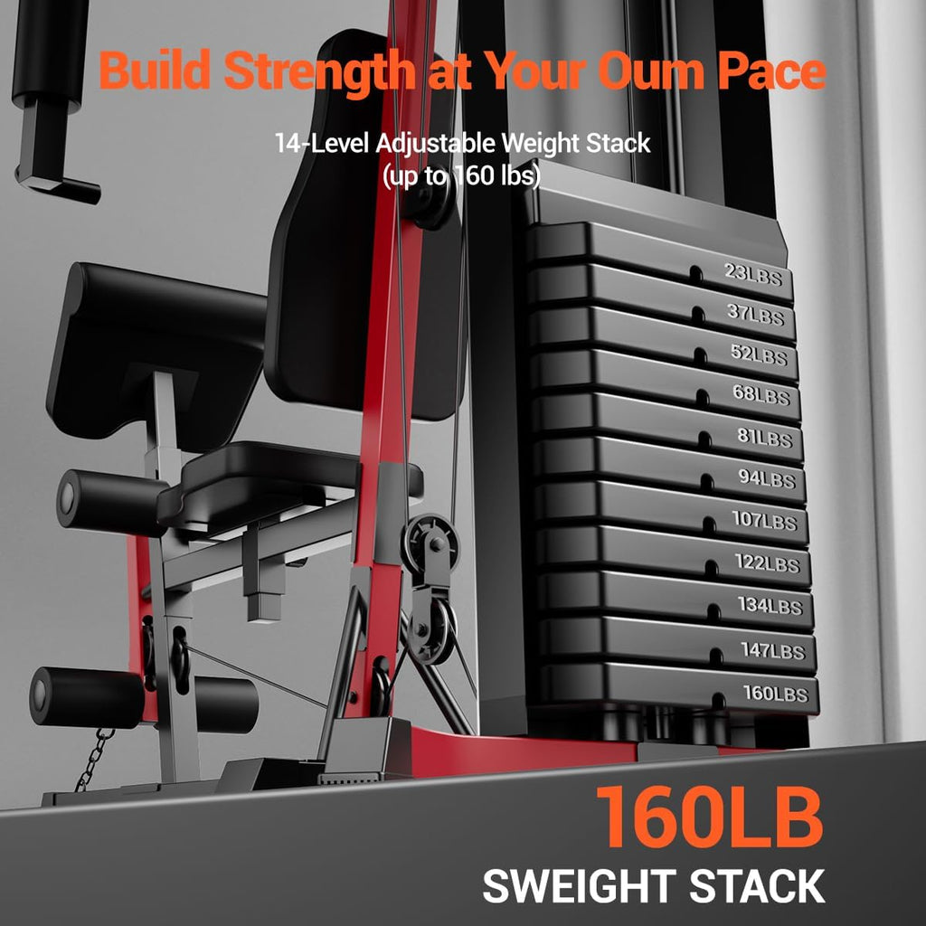 Home Gym System with 160LB Weight Stack, Multifunctional All-in-One Workout Station, Full Body Strength Training System