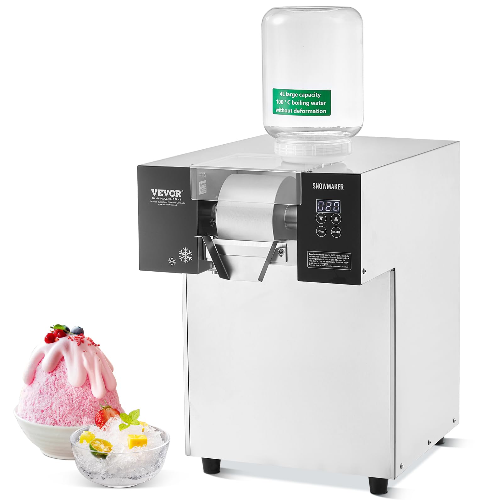 VEVOR Commercial Snowflake Ice Machine, 397LBS/24H Snowflake Ice Maker, Stainless Steel Ice Shaver Machine, Electric Snow Cone Maker, Liquid Cooling System for Rapid Heat Dissipation, Ice Cream