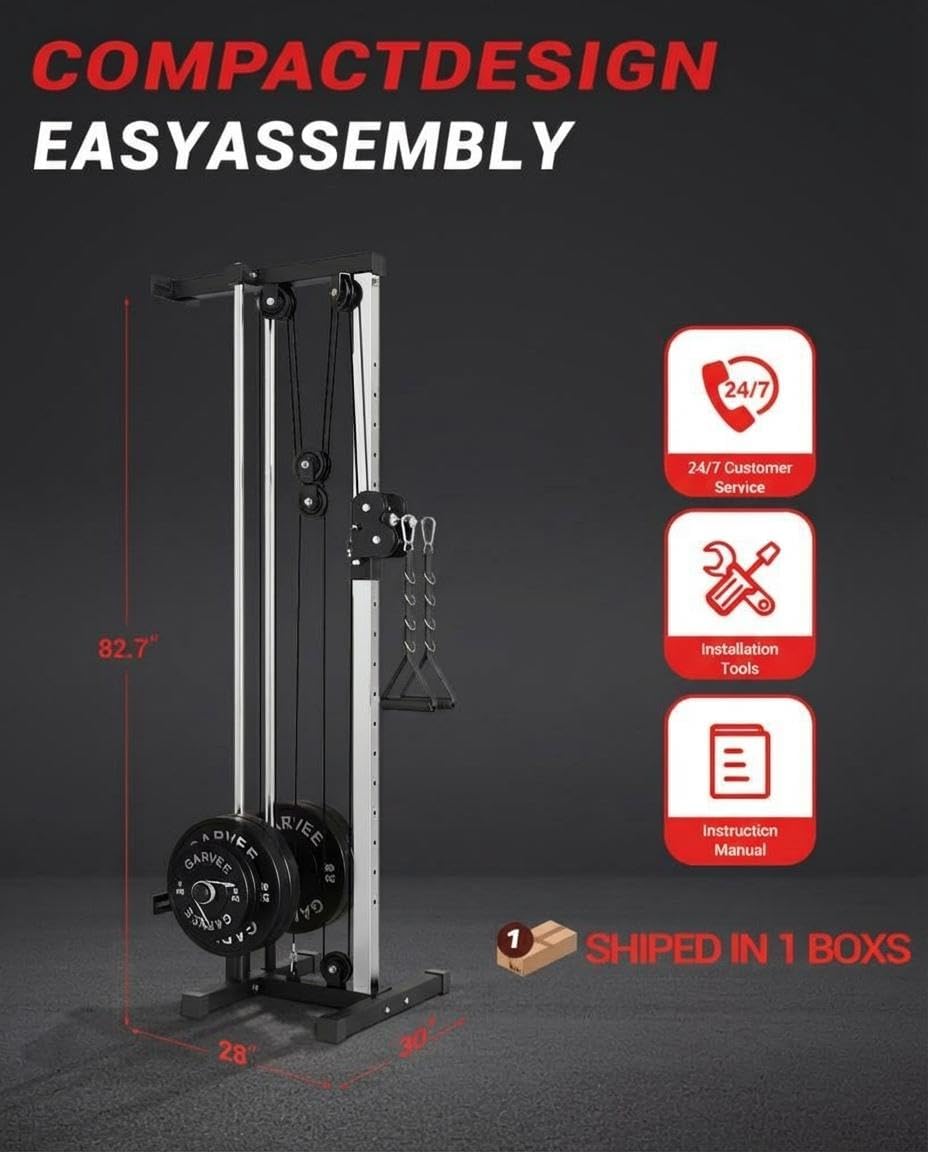 Wall Mount Cable Station, 18 Position Height Adjustable LAT Pulldown Machine with Dual Pulley System, Cable Crossover Machine for Home Gym