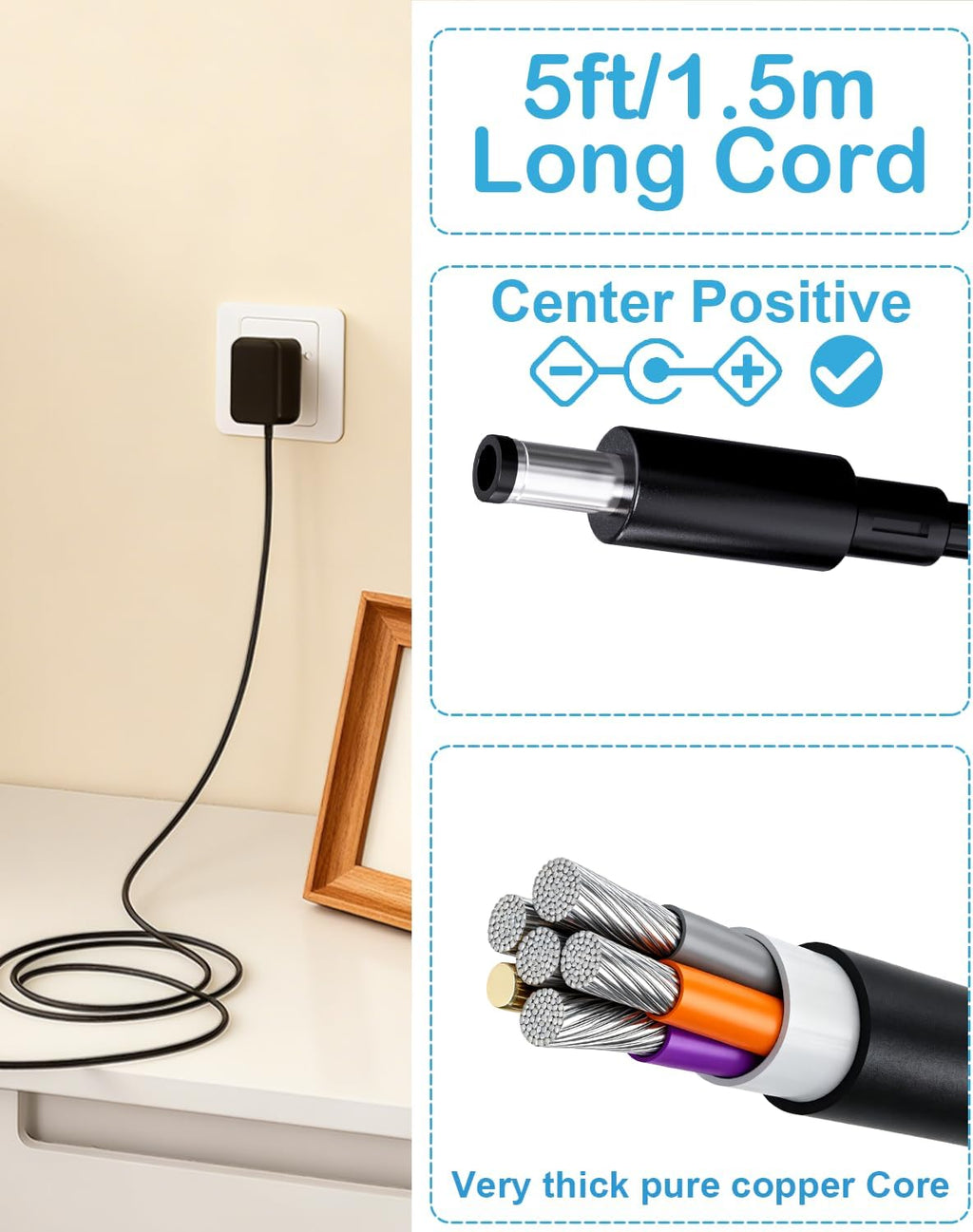 for Arcade 1up Power Cord, 12V Power Supply Adapter for Arcade1up Game Machine Riser and Infinity Table RYJ0136PAU0 RYJ0136PAU1 RYJ0136PAU2 RYJ0136PAU3 RYJ0136PAU4 RYJ0136PAU5 BIton BI36-120300-U2