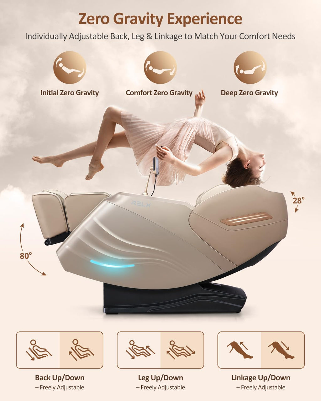 RELX 2026 Massage Chair Full Body, 20 Modes Zero Gravity SL-Track Shiatsu Massage Chair Built-in Heat System, Airbag Massage with Body Scan, Deep Yoga Stretch, Calfrest Extension and AI Control(White)