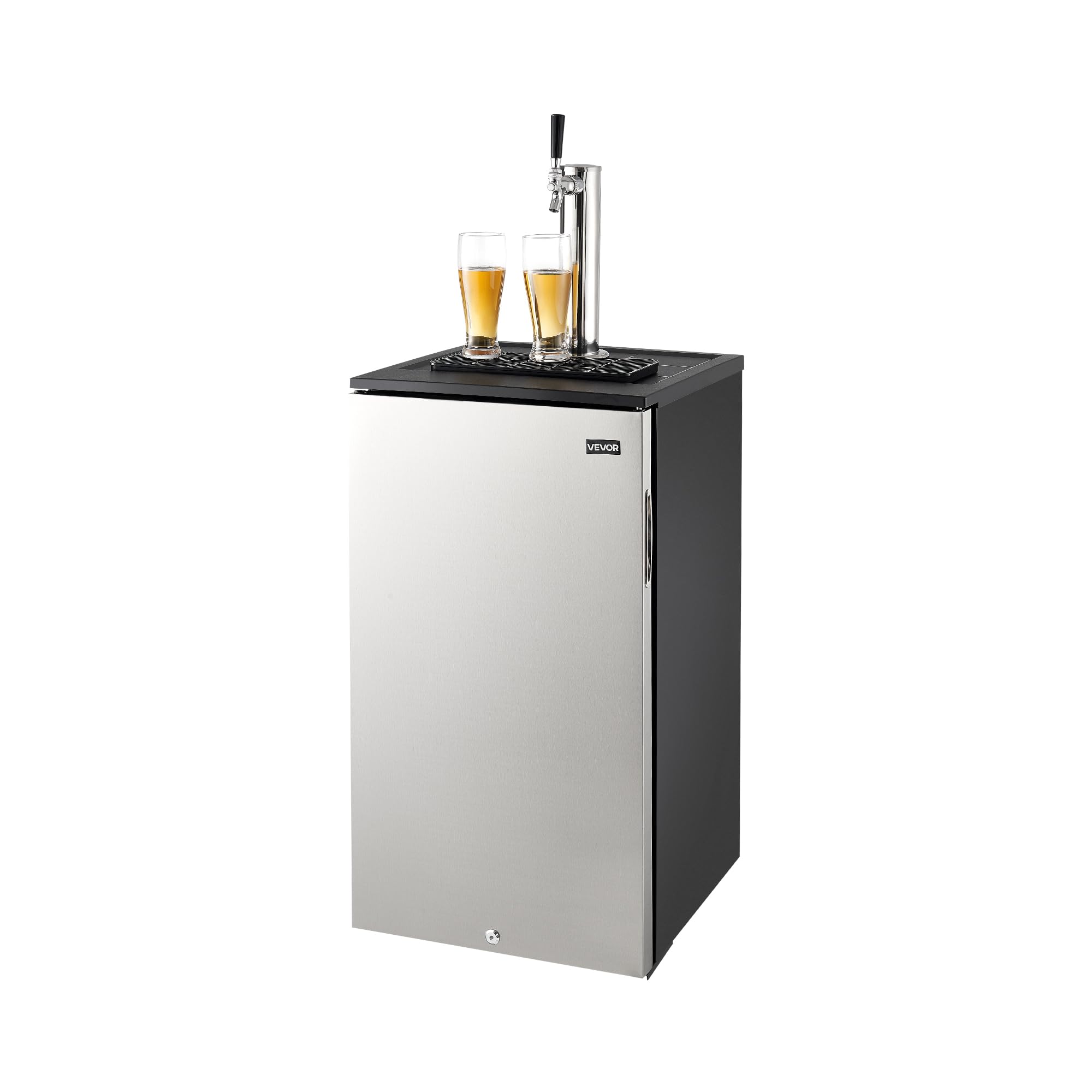 VEVOR Beer Kegerator, Dual Tap Commercial Draft Beer Dispenser for D system, Full Size Keg Refrigerator with 5lbs CO2 Tank, Hold 2 Sixth / 2 Ball lock keg, Black