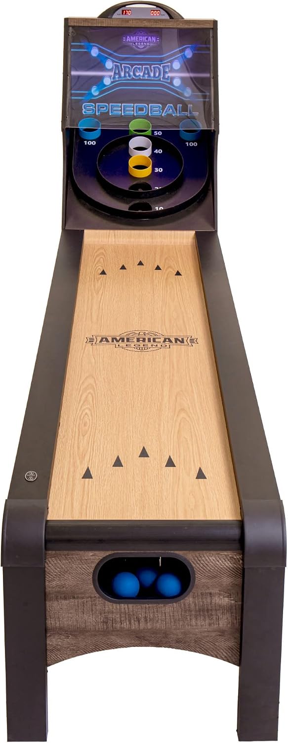American Legend 9’ Arcade Speedball Game with Electronic Scoring, Automatic Ball Return, LED Lighting & 4 Game Balls, Walnut Finish