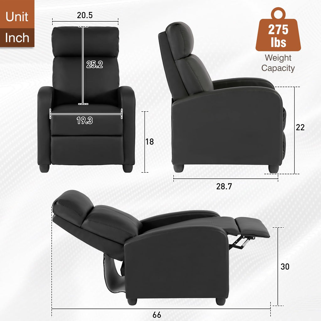 BestMassage | Recliner Chair | with 2 Point Massage Function | Pu Brown | with Lumbar Support, Adjustable Push Back, Footrest & Padded Seat | Easy Assembly | for Living Room, Home Theatre