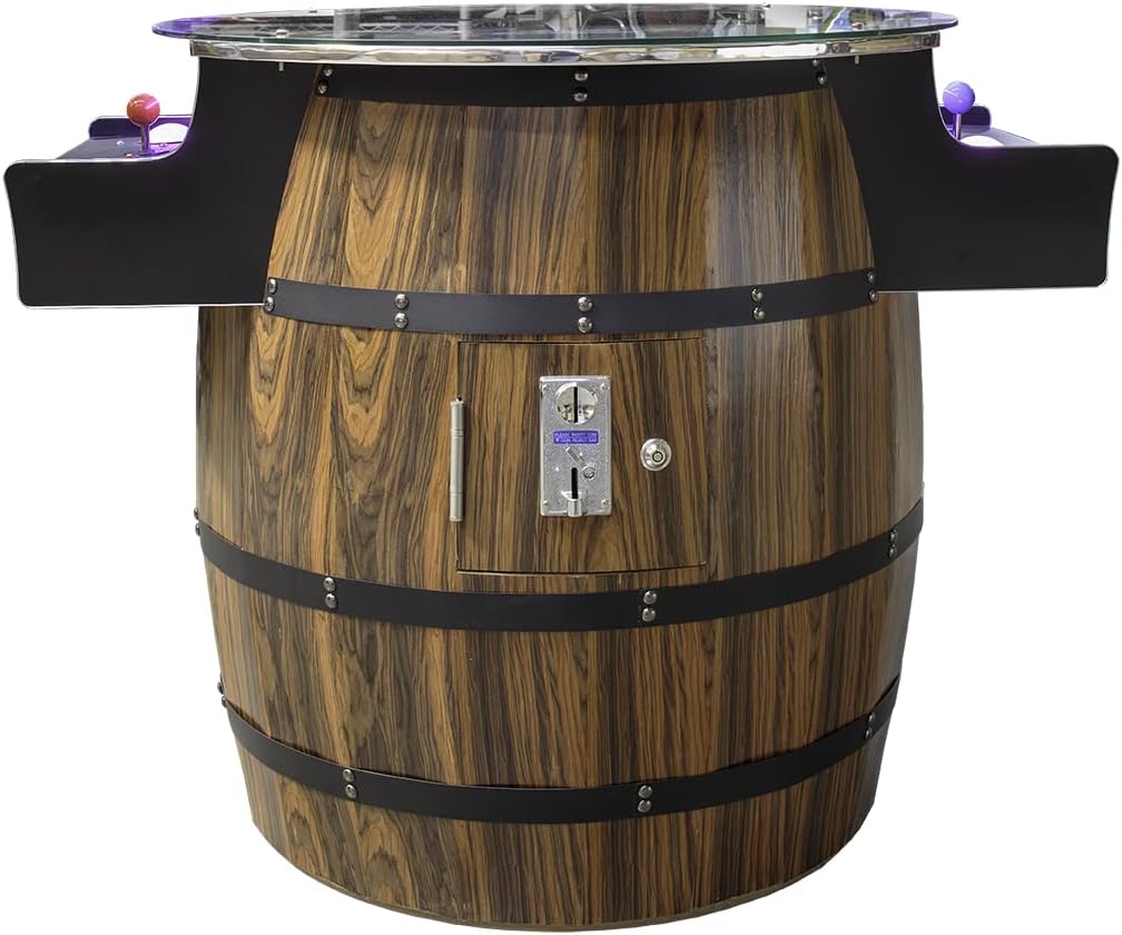 Retro Barrel Style Arcade Game – 2 Player Cocktail Cabinet with 516 Classic Games – 26" LCD Screen, Trackball Controls, Adjustable LED Lights – Pre-Assembled Heavy-Duty Coin/Free Play Cabinet