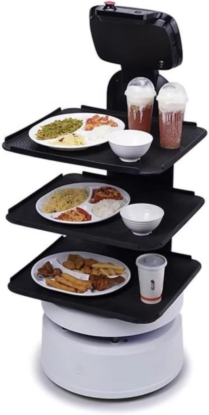 Indoor Waiter Robot with 360° No-Blind Camera, Delivery Service Robot Spill Proof Design & AI Reminder Light, Flexible Schedule for Restaurant KTV, Efficient Food Recycle & Delivery Service