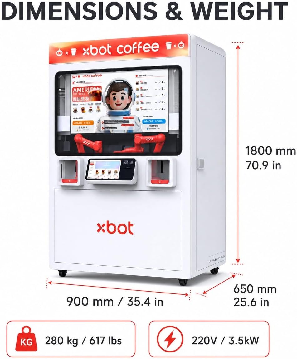 Xbot Coffee Automated Robot Barista Machine with AI Robotic Arms and Intelligent Ordering System, Automatic vending machince, Hot & Cold Brewer for Espresso, Latte, Cappuccino, Americano