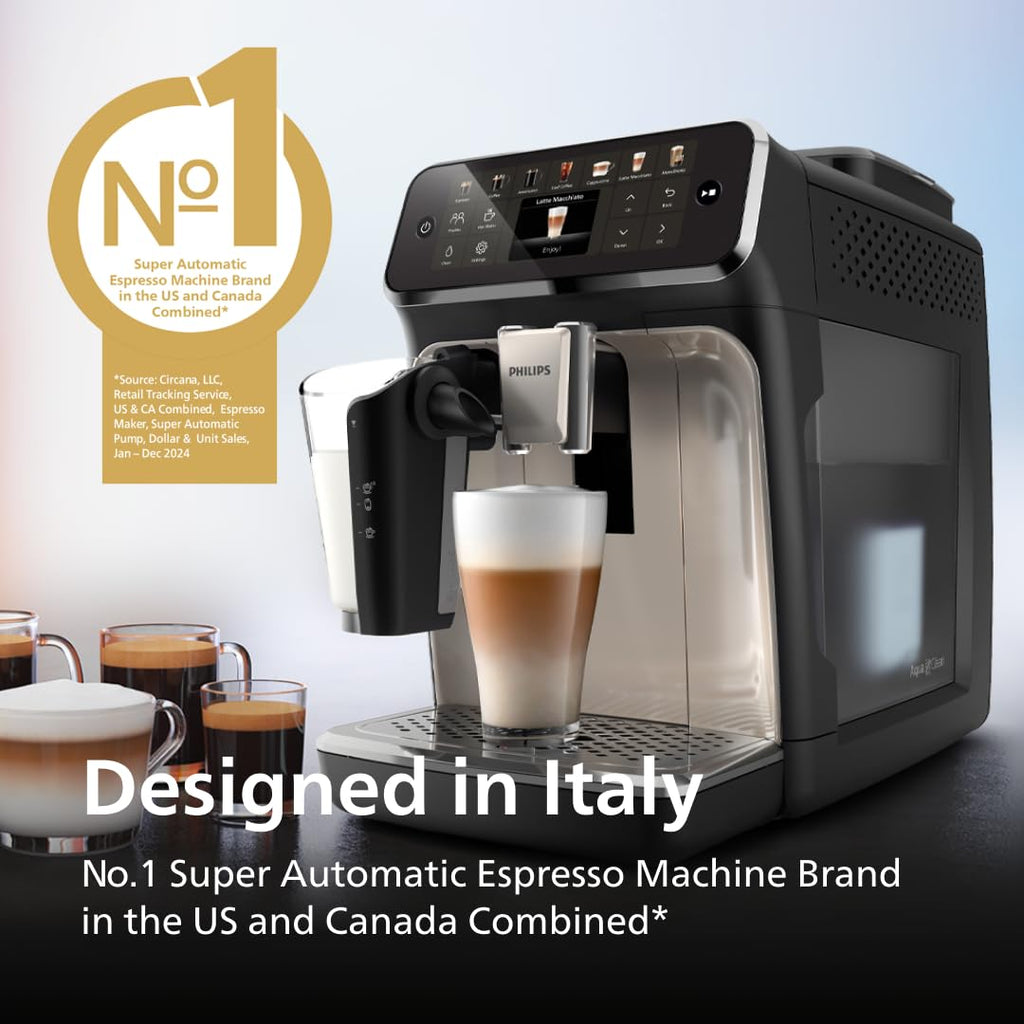 Philips 4400 Series Fully Automatic Espresso Machine, LatteGo Milk System, Integrated Grinder, 12 Hot & Iced Coffee Pre-Sets, Quick Start, SilentBrew, 15-Bar Pressure, Black Chrome (EP4444/90)