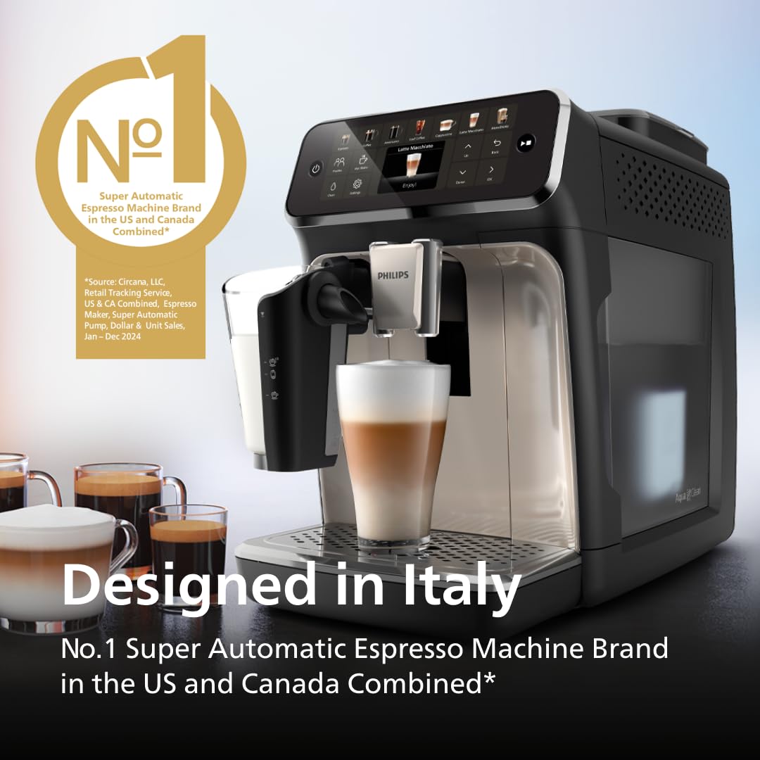 Philips 4400 Series Fully Automatic Espresso Machine, LatteGo Milk System, Integrated Grinder, 12 Hot & Iced Coffee Pre-Sets, Quick Start, SilentBrew, 15-Bar Pressure, Black Chrome (EP4444/90)