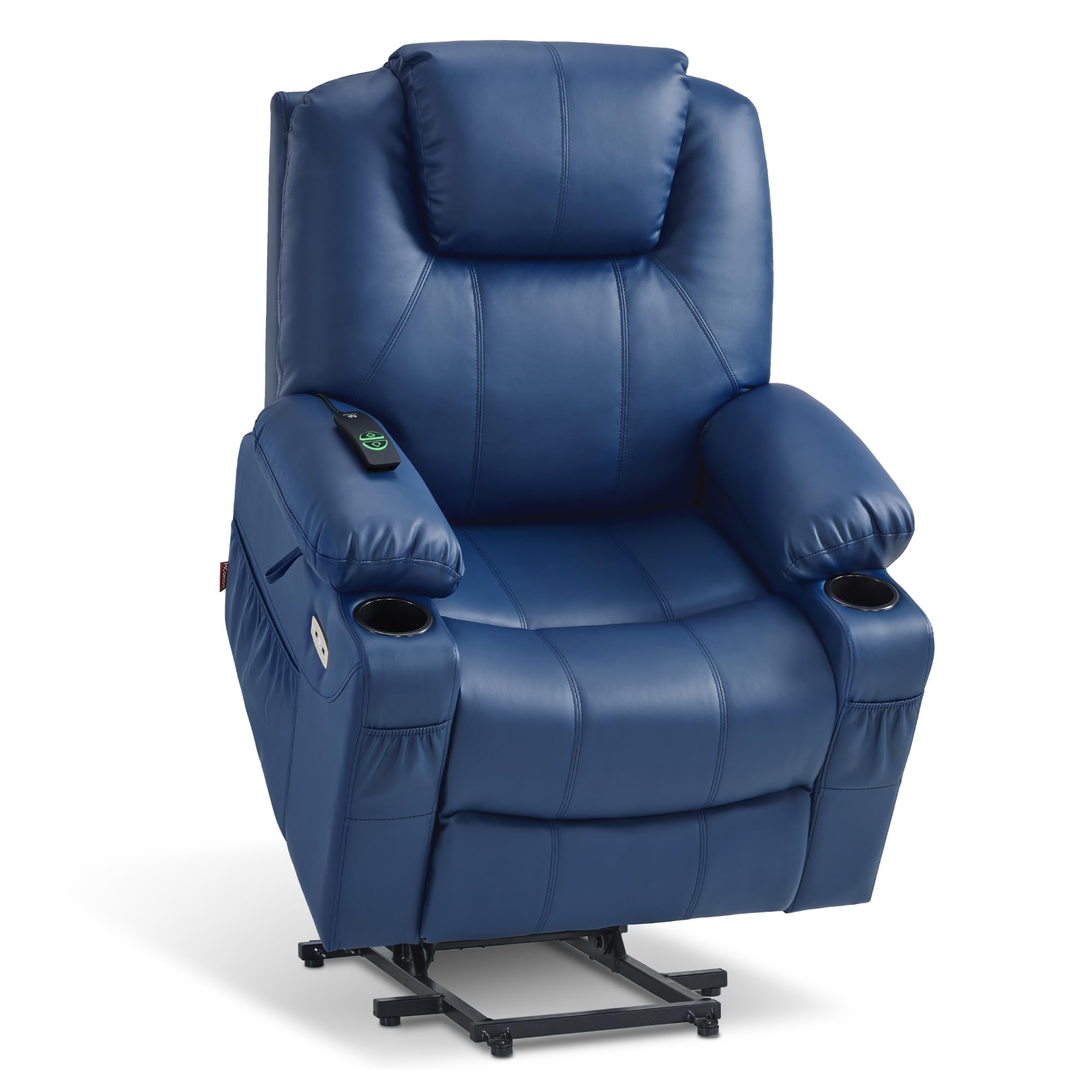 MCombo Electric Power Lift Recliner Chair Sofa with Massage and Heat for Elderly, 3 Positions, 2 Side Pockets, and Cup Holders, USB Ports, Faux Leather 7040 (Grey, Medium)