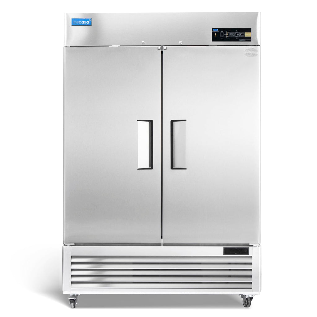 ICECASA 48" W Commercial Refrigerator Reach-in 36 Cu.ft 2 Solid Door Stainless Steel Commercial Refrigerator Fan Cooling for Restuarant, Bar, Shop, etc