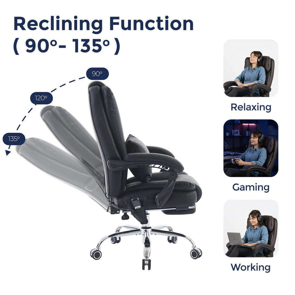 Orbis 4-Point Kneading Heated Massage Office Chair with Foot Rest | 500lbs Big & Tall Ergonomic Executive Desk Chair for Heavy People | Reclining Home Office Computer Chair | Leather Caramel