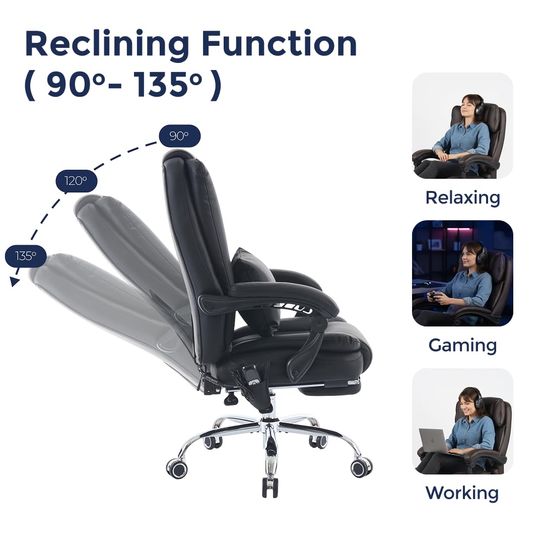 Orbis 4-Point Kneading Heated Massage Office Chair with Foot Rest | 500lbs Big & Tall Ergonomic Executive Desk Chair for Heavy People | Reclining Home Office Computer Chair | Leather Caramel