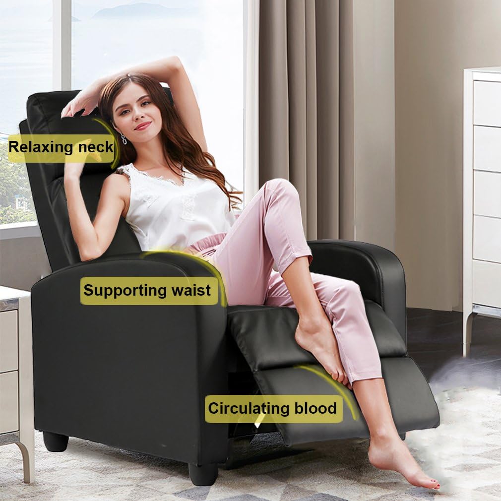 BestMassage | Recliner Chair | with 2 Point Massage Function | Pu Brown | with Lumbar Support, Adjustable Push Back, Footrest & Padded Seat | Easy Assembly | for Living Room, Home Theatre