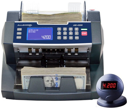 AccuBANKER AB4200MGUV Bill Counter Machine, 300 Bills Hopper Capacity Variable Counting Speeds up to 1,800 Bills/Min with 3-Point Counterfeit Detector Magnetic Ultraviolet, Commercial Grade, UL & CE