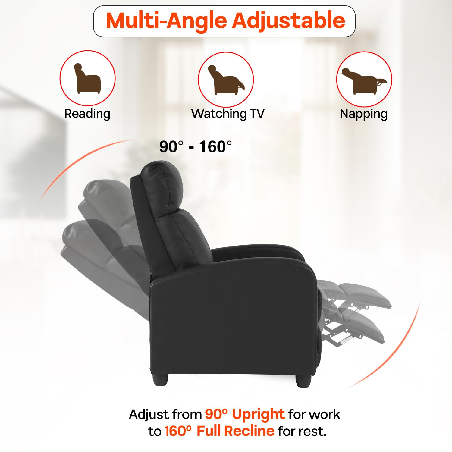 FDW Recliner Sofa Massage Chair Home Theater Seating with Lumbar Support and Padded Backrest for Living Room and Bedroom (Leather, Black)