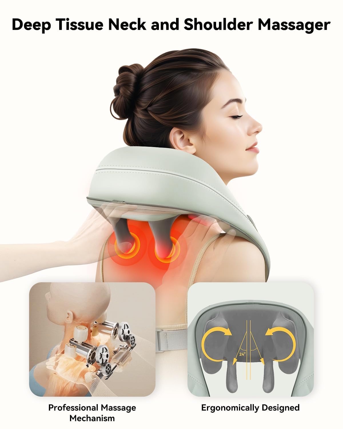 Snailax Cordless Neck Massager with Heat for Pain Relief Deep Tissue, 4D Kneading,Rechargeable Shiatsu Back Neck Massager for Neck, Shoulders Back，Gift for Father