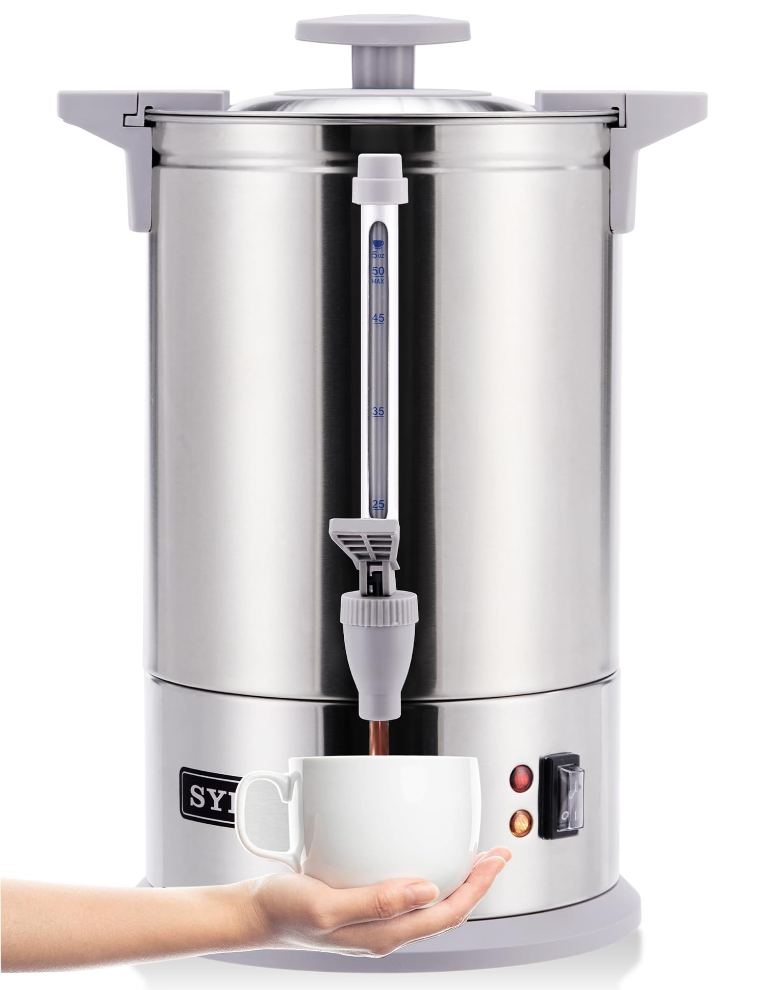 SYBO SR-CP-100B Commercial Grade Stainless Steel Percolate Coffee Maker Hot Water Urn for Catering, 100-Cup 16 L, Metallic